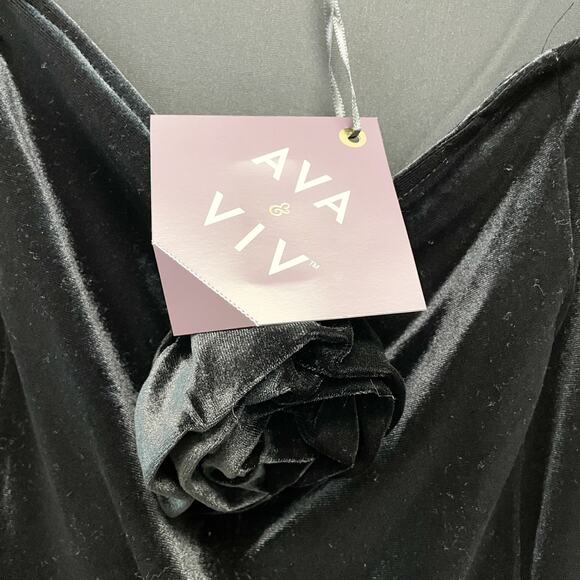 Ava & Viv Women's Holiday Long Sleeve Rosette Midi A Line Dress Black Size XXL - Picture 4 of 6